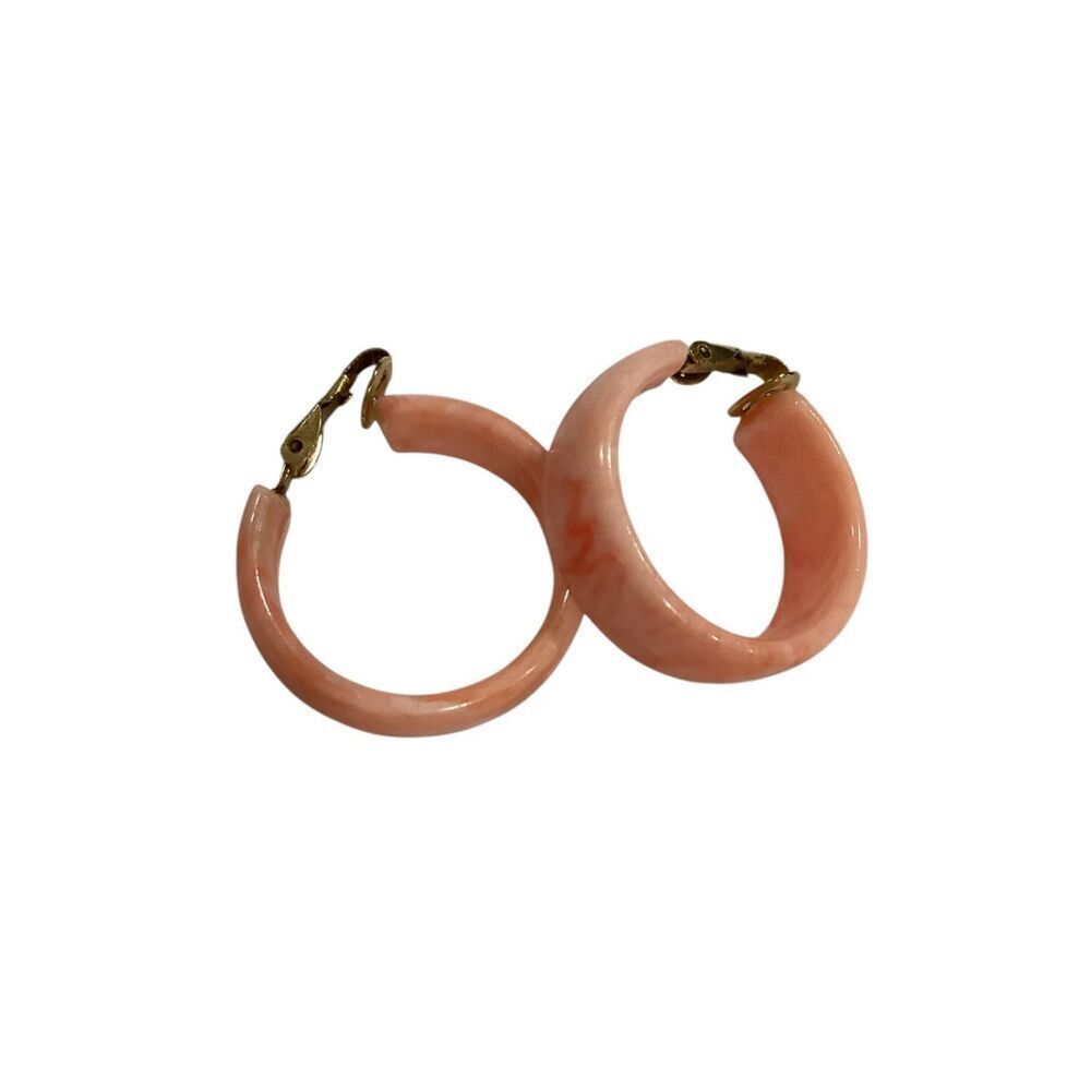 Vintage Salmon Color Clip On Hoop Earrings